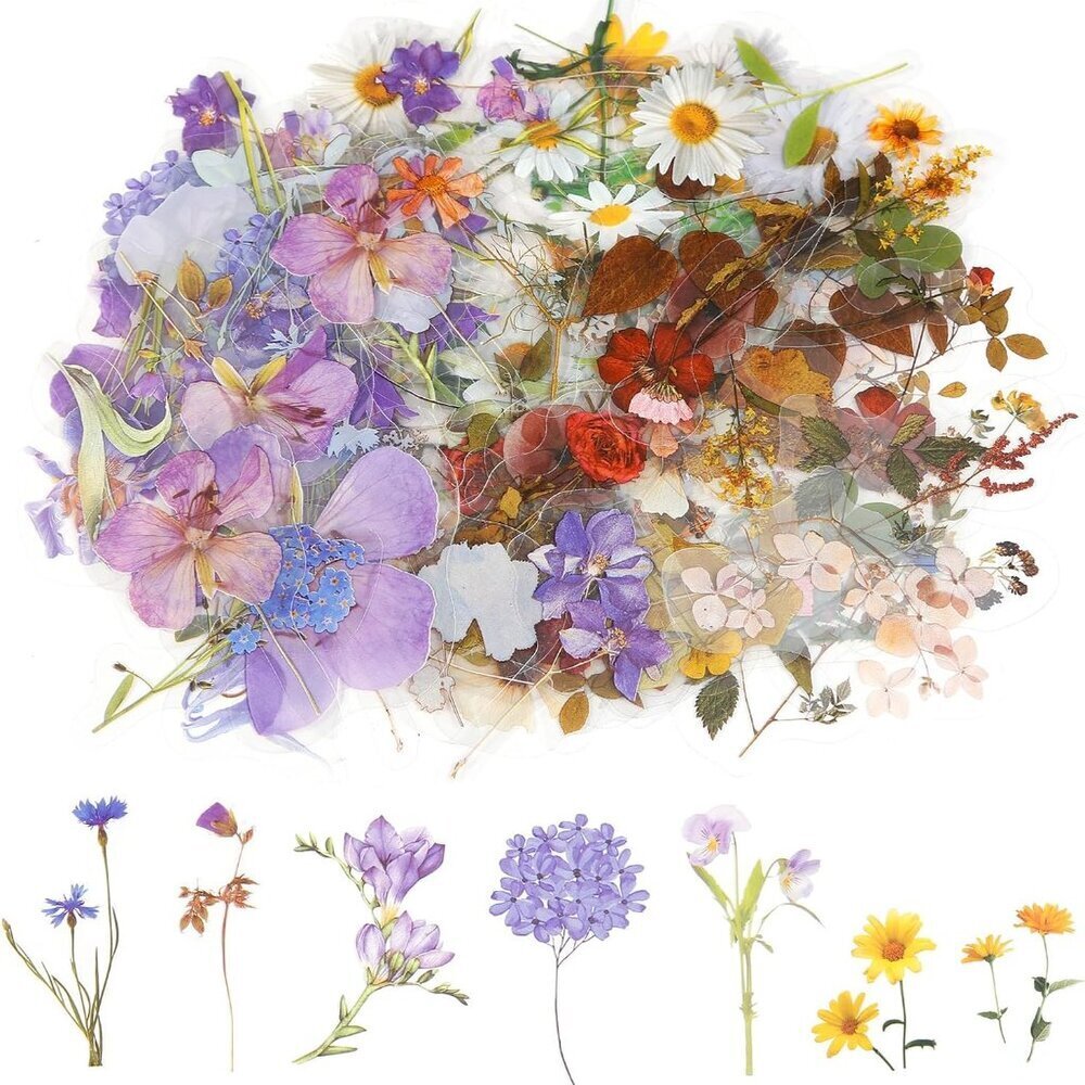 120Pcs Transparent Flower Stickers for Scrapbooking PET Nature Plant Stickers Fl